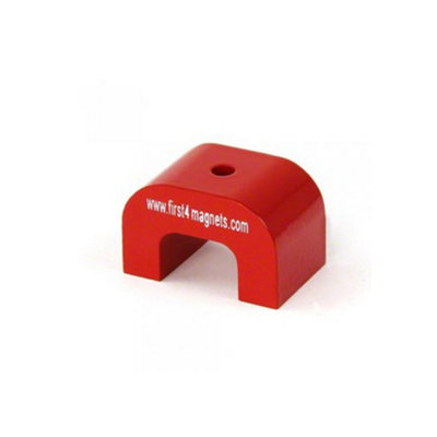 B&Q Large Alnico Horseshoe Magnet For High-Temp, Engineering, And Manufacturing - 30Mm X 45Mm X 30Mm 4.5Mm Hole - 11Kg Pull Red