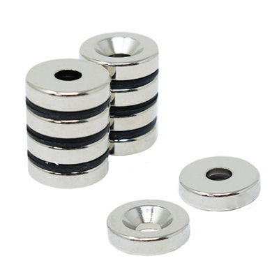 N42 Neodymium Countersunk Magnet 20mm Dia X 5mm Thick X 6mm C/s7.1Kg PullNorthPack Of 2 from B&Q