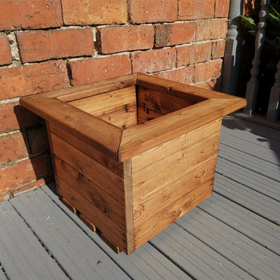 Samuel Alexander Hand Made 41X41cm Chunky Rustic Wooden Garden Small Square Planter