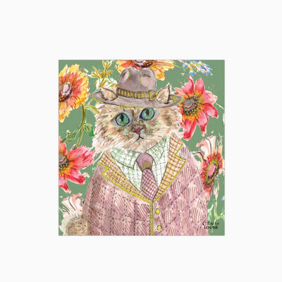 Claire Louise Cottage Floral Cat Glass Kitchen Splashback from B&Q