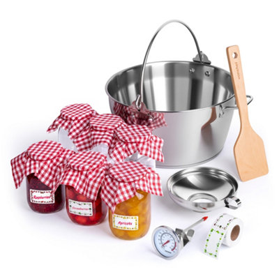Vonshef Jam Making Kit, Starter Set Bundle Includes 9L Maslin Pan, 6X450ml Glass Jars, Lids, Thermometer, Preserving Spoon, Funnel
