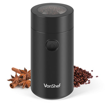 Vonshef Coffee Grinder Electric 60GCoffee Bean Grinder 2500Rpm For CoffeeNuts And Spices150WBlack from B&Q