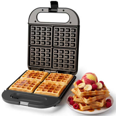 Vonshef Waffle Maker Large4 Slice Waffle Iron With Non-Stick PlatesQuad Belgian & American Waffle MachineBlack1400W from B&Q