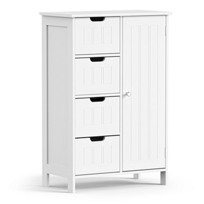 B&Q -  Bathroom Storage CabinetWhite Freestanding Bathroom Cupboard With 4 DrawersShaker Tongue & Groove DesignHolbrook