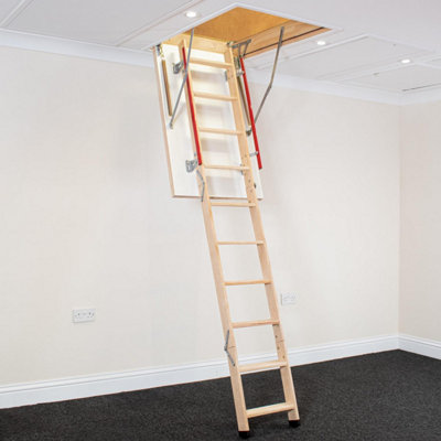 BPS Access Solutions 1100mm X 700mm Deluxe Wooden Loft Ladder from B&Q
