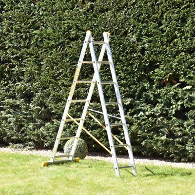 Trade Master Pro® 2 Section Combination Ladder | All in One Extension Ladder, Double Step Ladder | Aluminium | Anti Slip Stabiliser Bar | 150kg Weight Rating | EN131 Pro Certified | Size: 2x7 - Image 3