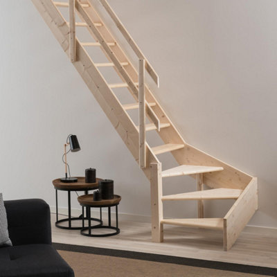 Bps Access Solutions Bps Grand Space Saving Staircase - With Left Turn - Floor Height Up To - Heavy Duty, Durable Spruce - 300Kg Load Rating 3.53M B&Q