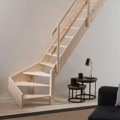 Bps Access Solutions Bps Grand Space Saving Staircase - With Right Turn - Floor Height Up To - Heavy Duty, Durable Spruce - 300Kg Load Rating 3.53M B&Q