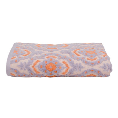 Allure Bath Fashions Luxury Ikat Sculpted Patterned Bath Sheet TowelCoral/lilac from B&Q