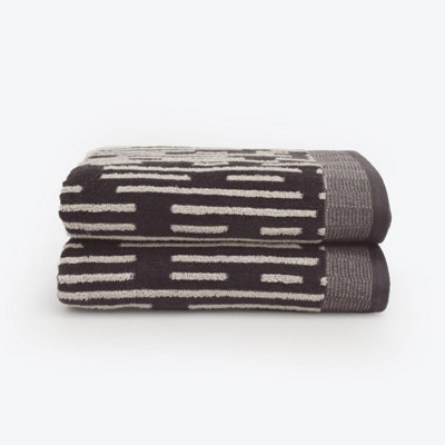  Pop Up Zero Twist Barcode Stripe Pair Of Bath Towels - Dark Steel