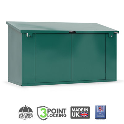 Asgard Access Plus All Metal Bike Shed For 29Ers (Bike With 29" Wheels) With Lift Up Roof And 3 Point Locking In Green (8 X 4) from B&Q
