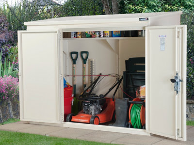 B&Q -   Addition All Metal Garden Shed With Full Metal Floor And 3 Point Locking In Cream (6 X 3)