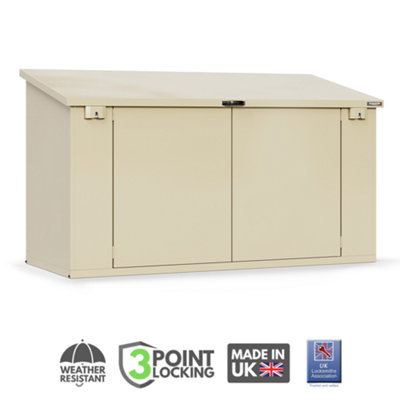 Asgard Access Plus All Metal Garden Shed In Cream With Lift Up RoofFull Metal Floor And 3 Point Locking (8 X 4) from B&Q