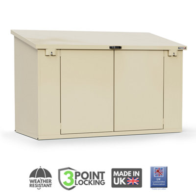 Asgard Maxess Access Pro Electric Ready Bike Shed With Lift Up RoofFull Metal Floor And 3 Point Locking In Cream (8 X 4) from B&Q