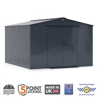 Asgard Garrison Sbd High Security Metal WorkshopBike & Garden Shed (Grey) With Full Metal Floor (10 X 11) With Installation from B&Q
