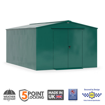 Asgard Garrison Sbd High Security Metal WorkshopBike Store & Garden Shed (Green). Full Metal Floor (10 X 11) With Installation from B&Q