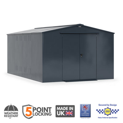 Asgard Garrison Sbd High Security Metal Workshop Garden & Bike Shed (Grey). Full Metal Floor (10 X 14) With Installation from B&Q