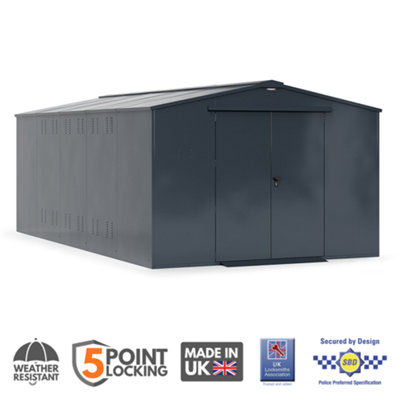 Asgard Garrison Sbd High Security Metal Workshop Shed Bike & Garden Shed (Grey) With Full Metal Floor (10X18) from B&Q
