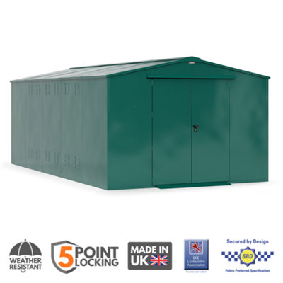 Asgard Garrison Sbd High Security Metal WorkshopBike & Garden Shed (Green) With Full Metal Floor (10X18) With Installation from B&Q