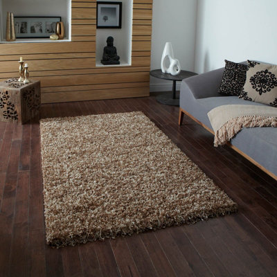  - Beige Shaggy Plain Easy To Clean Rug For Dining Room-120Cm X 170Cm