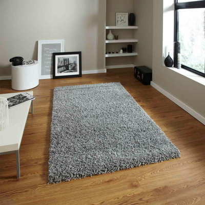 Contemporary Modern Grey Solid Plain Shaggy Rug-133Cm (Circle) from B&Q