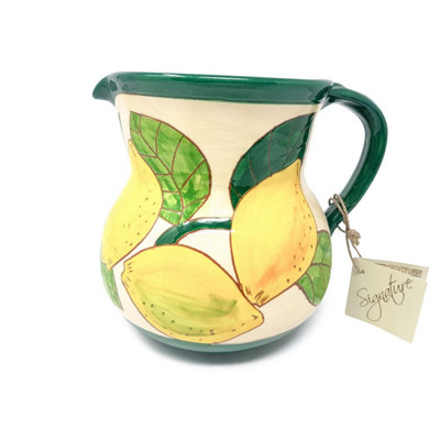Verano Spanish Ceramics Signature Lemons Hand Painted Ceramic Kitchen Dining Large Pourer Jug 1.5L (H) 19Cm from B&Q