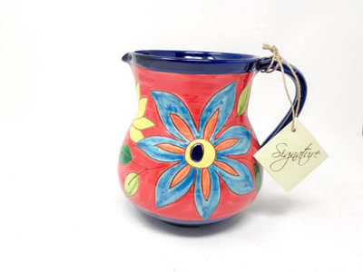 Verano Spanish Ceramics Signature Flowers Hand Painted Ceramic Kitchen Dining Small Pourer Jug 0.5L (H) 12Cm from B&Q