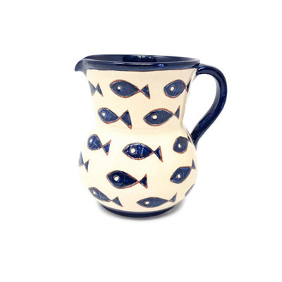 Verano Spanish Ceramics Signature Blue & White Fish Hand Painted Ceramic Kitchen Small Pourer Jug 0.5L from B&Q
