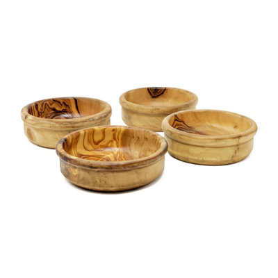 B&Q -  Olive Wood Natural Grained Rustic Kitchen Dining Set Of 4 Tapas Bowls (Diam) 9Cm