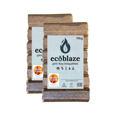 Ecoblaze Pini-Kay Wood 24 Briquettes 2X10 Kg Bag For Wood Burners & Pizza Oven from B&Q