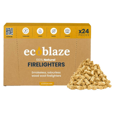 Ecoblaze Natural 24 Firelighters, Wood Wool Fire Starters For Bbq & Pizza Oven