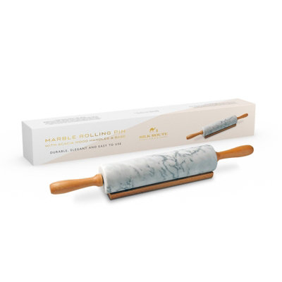 Silk Route Home White Solid Marble Rolling Pin & Acacia Wood Handle & Base from B&Q