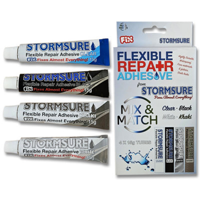 Stormsure Black/White Flexible Repair Adhesive - Clear, Khaki And 15G