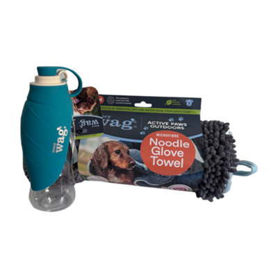 Henry Wag Blue Pet Water Bottle & Noodle Glove Towel Combo from B&Q