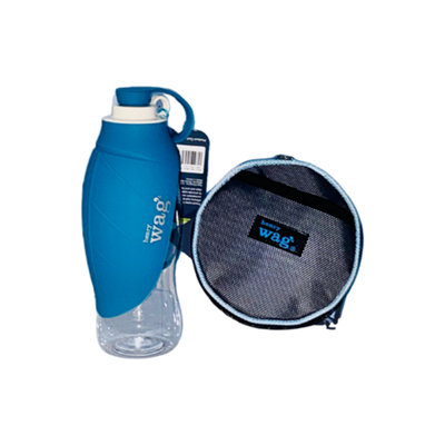 Henry Wag Blue Pet Water Bottle & Snaffle Pack Portable Bowl Set Combo from B&Q