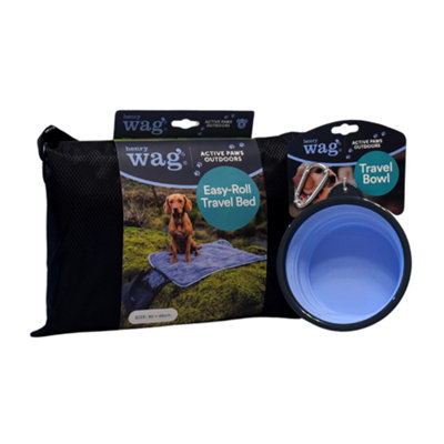 Henry Wag Easy-Roll Travel Pet Bed & Large Travel Bowl 750Ml Combo from B&Q