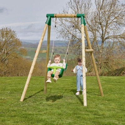 Rebo Wooden Garden Swing Set With Baby Seat - Pluto Green