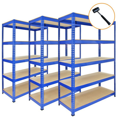 MonsterShop 3 X Blue Racking Bay Unit 5 Tier Heavy Duty Steel Metal 200Kg Capacity Per Shelf Garage Shelves Storage from B&Q