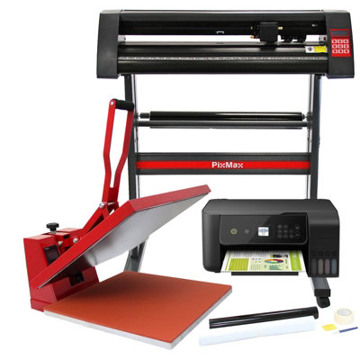 Monstershop Black/White Pixmax Clam Heat Press, Vinyl Cutter, Printer, Weeding Pack 50Cm
