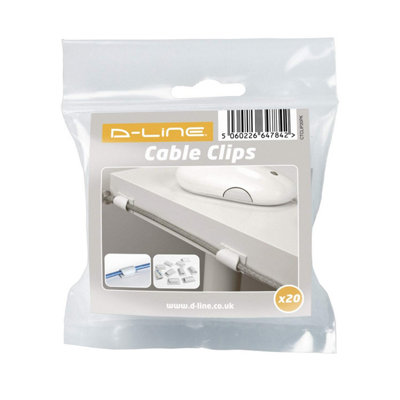 D-Line20 X White Cable Tidy ClipsLow Profile Self-Adhesive Cable Management Solution For Holding Phone Chargers & String from B&Q