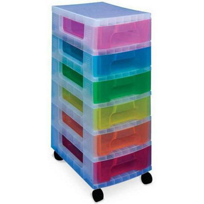 Really Useful Storage Boxes 6 x 7 Litre Clear Tower Rainbow Drawers - Image 3