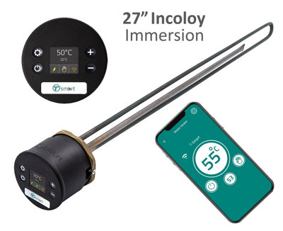 T-Smart Tesla Vertical Top Entry 27" Incoloy Cylinder Immersion Heater & Smart Thermostat Tihts650