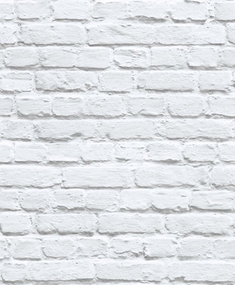 Muriva Realistic Painted White Faux Brick Realisitc Effect Wallpaper 102539 from B&Q