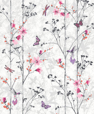 Muriva Pink Floral Pearl Effect Embossed Wallpaper from B&Q