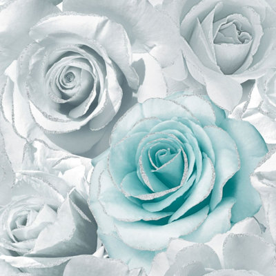 Muriva Madison Floral Glitter Aqua Wallpaper 139523 from B&Q