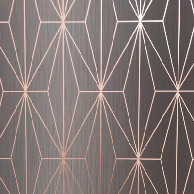 B&Q -  Charcoal & Rose Gold Geometric Metallic Effect Embossed Wallpaper