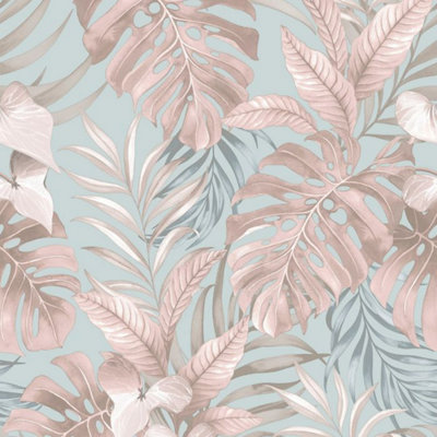 Muriva Blue Tropical Pearl Effect Embossed Wallpaper
