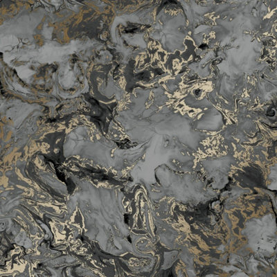 I Love Wallpaper Liquid Marble Wallpaper In Charcoal And Gold from B&Q