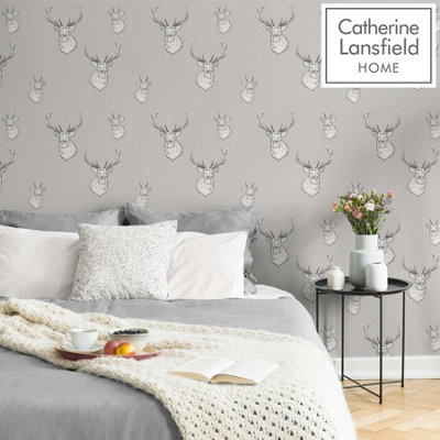 Catherine Lansfield Stag Ochre Straight Match Wallpaper from B&Q