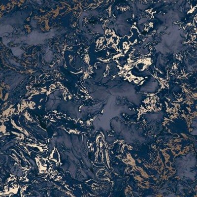 I Love Wallpaper Liquid Marble Wallpaper In Blue & Gold from B&Q